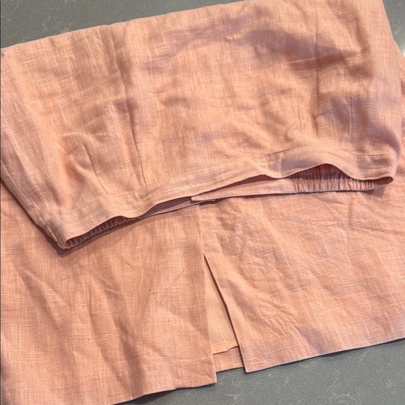 Vintage 100% Linen Orange Pink Midi Pencil Skirt Casual - Picture 3 of 4